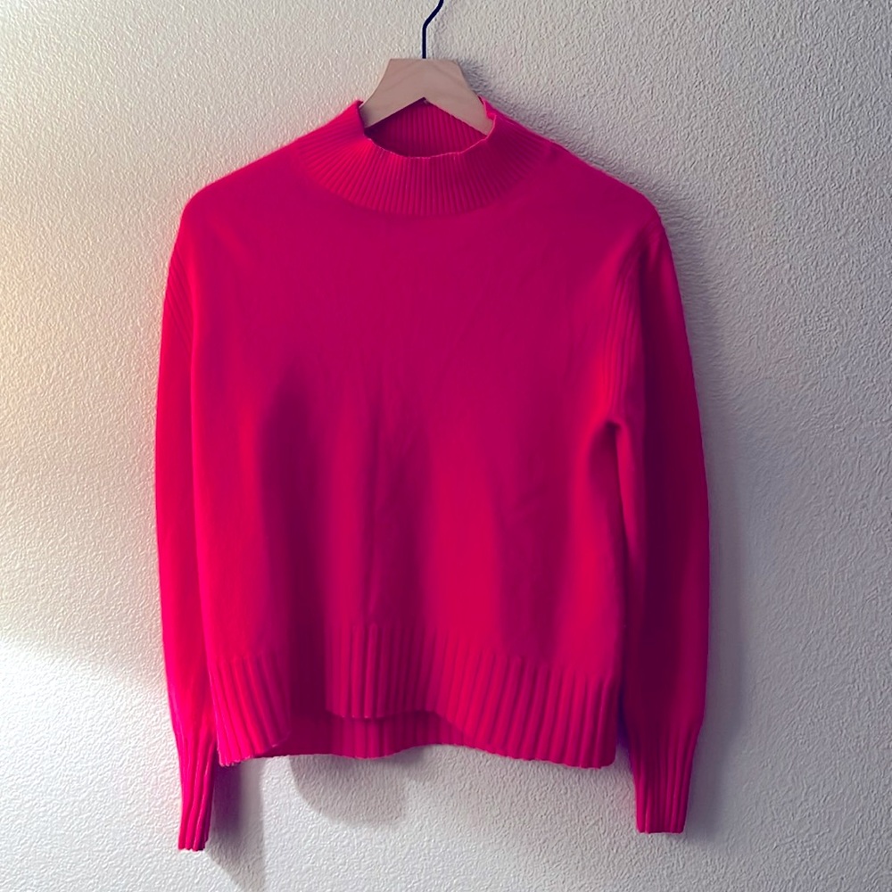 Neon pink J Crew cashmere crew